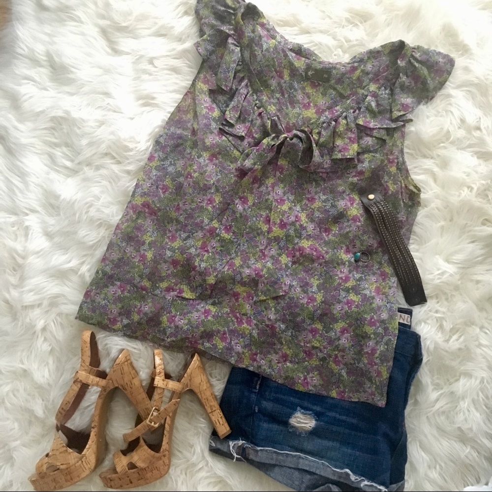 Anthropologie 100% silk floral tank top